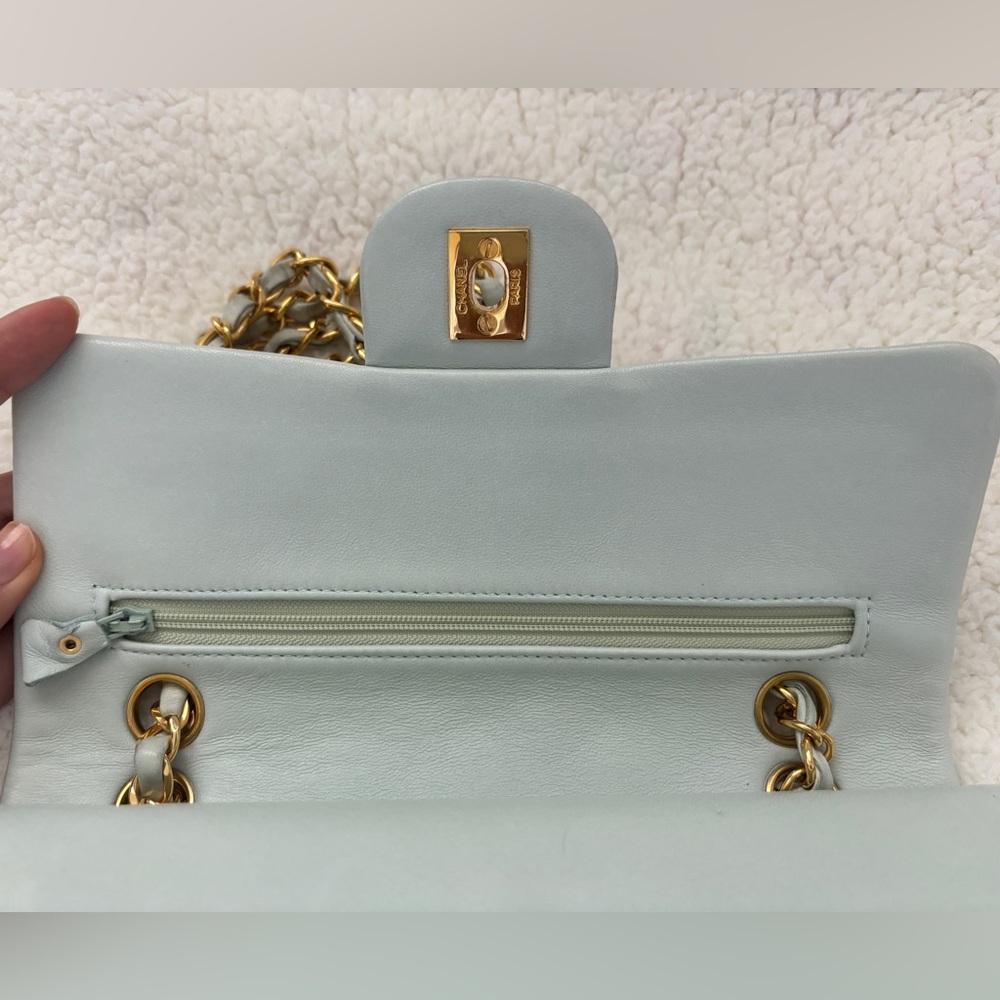 Chanel Classic Flap Lambskin Baby Blue 24K GHW - Picture 12 of 14